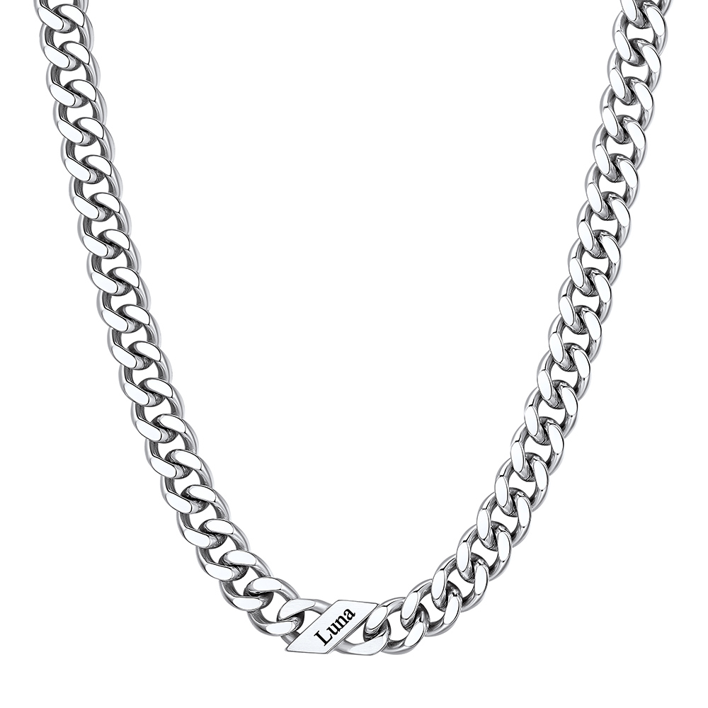 Custom 1 Name Cuban Chain Necklace  9MM Silver 