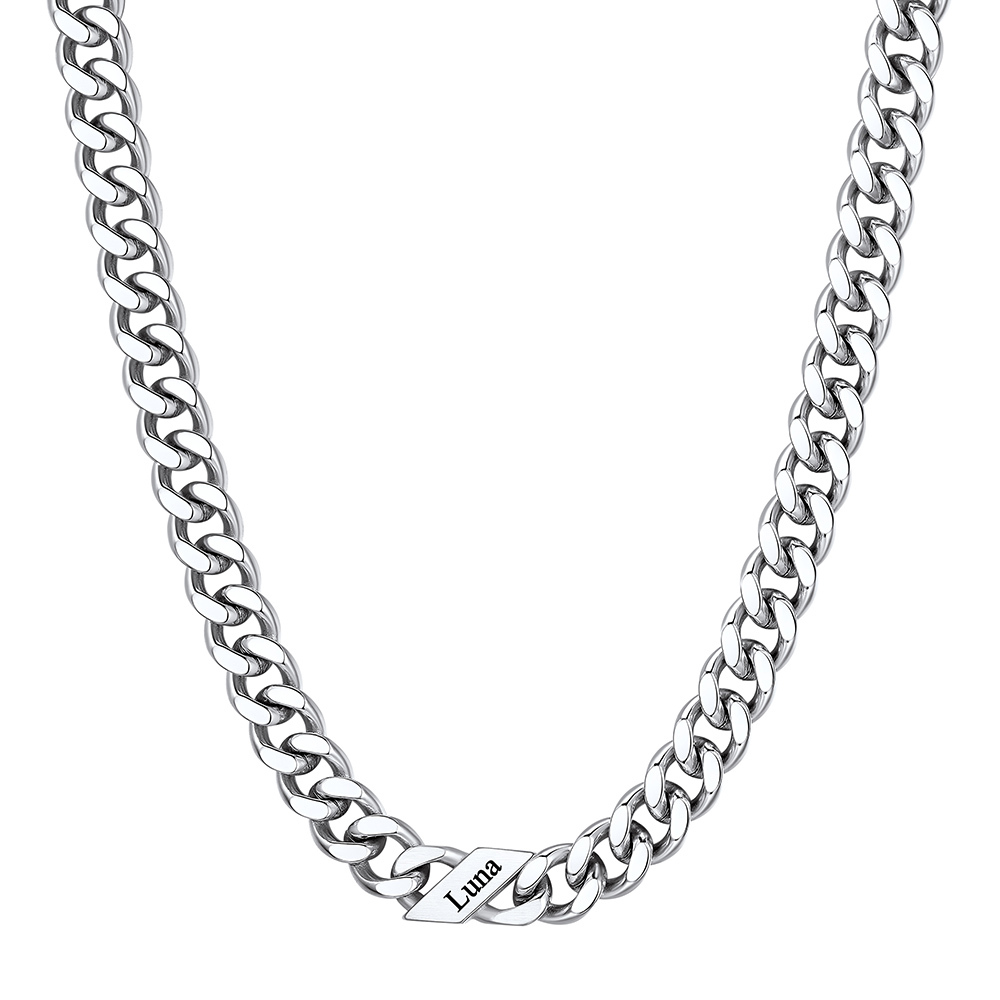Custom 1 Name Cuban Chain Necklace  9MM Silver 