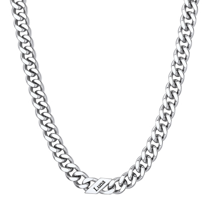 Custom 1 Name Cuban Chain Necklace  9MM Silver 