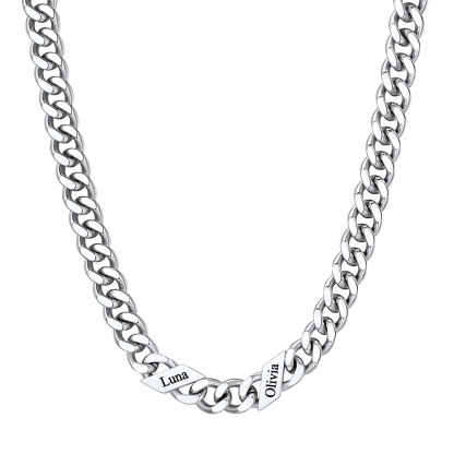 Custom 2 Names Cuban Chain Necklace 9MM Silver 
