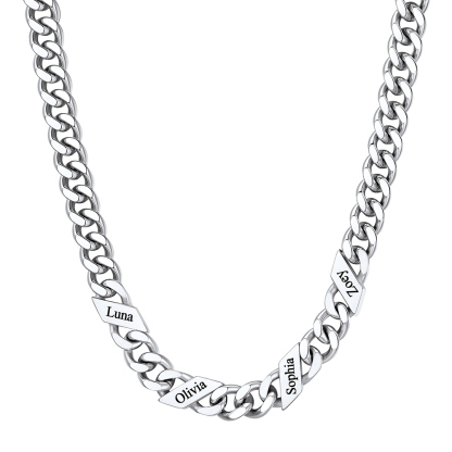 Custom 4 Names Cuban Chain Necklace 9MM Silver 