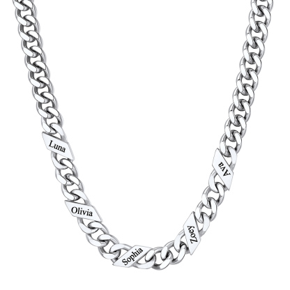 Custom 5 Names Cuban Chain Necklace 9MM Silver 