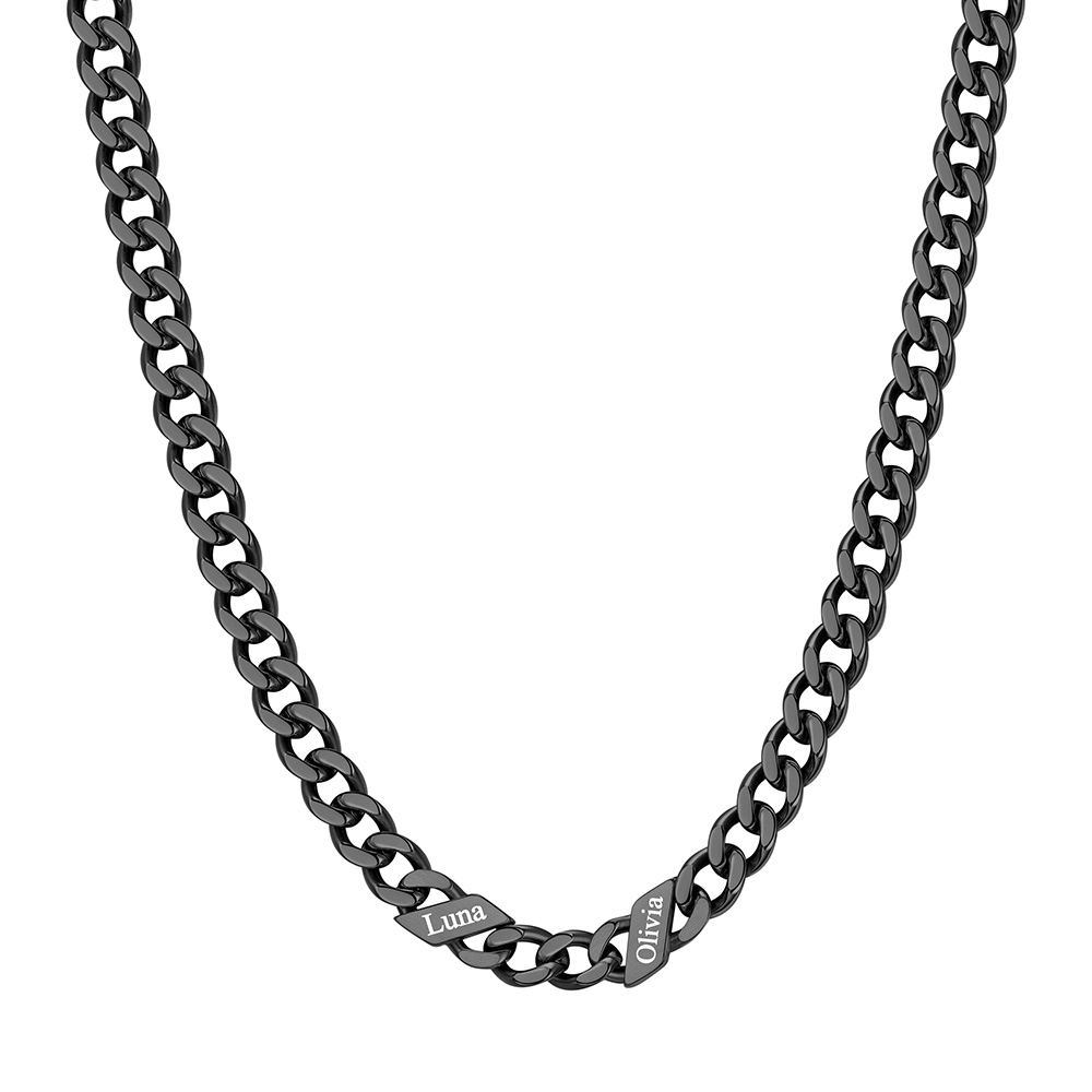 Custom 2 Names Cuban Chain Necklace  5MM Black