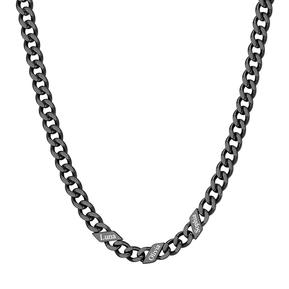 Custom 3 Names Cuban Chain Necklace  5MM Black
