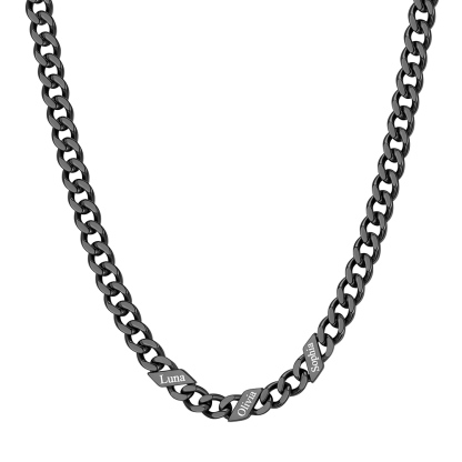 Custom 3 Names Cuban Chain Necklace  5MM Black