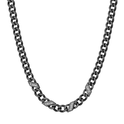 Custom  4 Names Cuban Chain Necklace  5MM Black