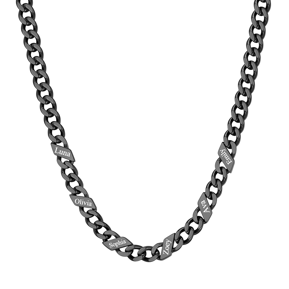 Custom 6 Names Cuban Chain Necklace  5MM Black