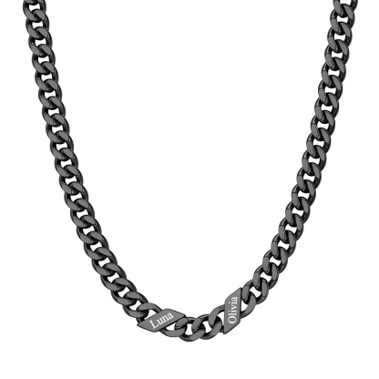 Custom 2 Names Cuban Chain Necklace 7MM Black