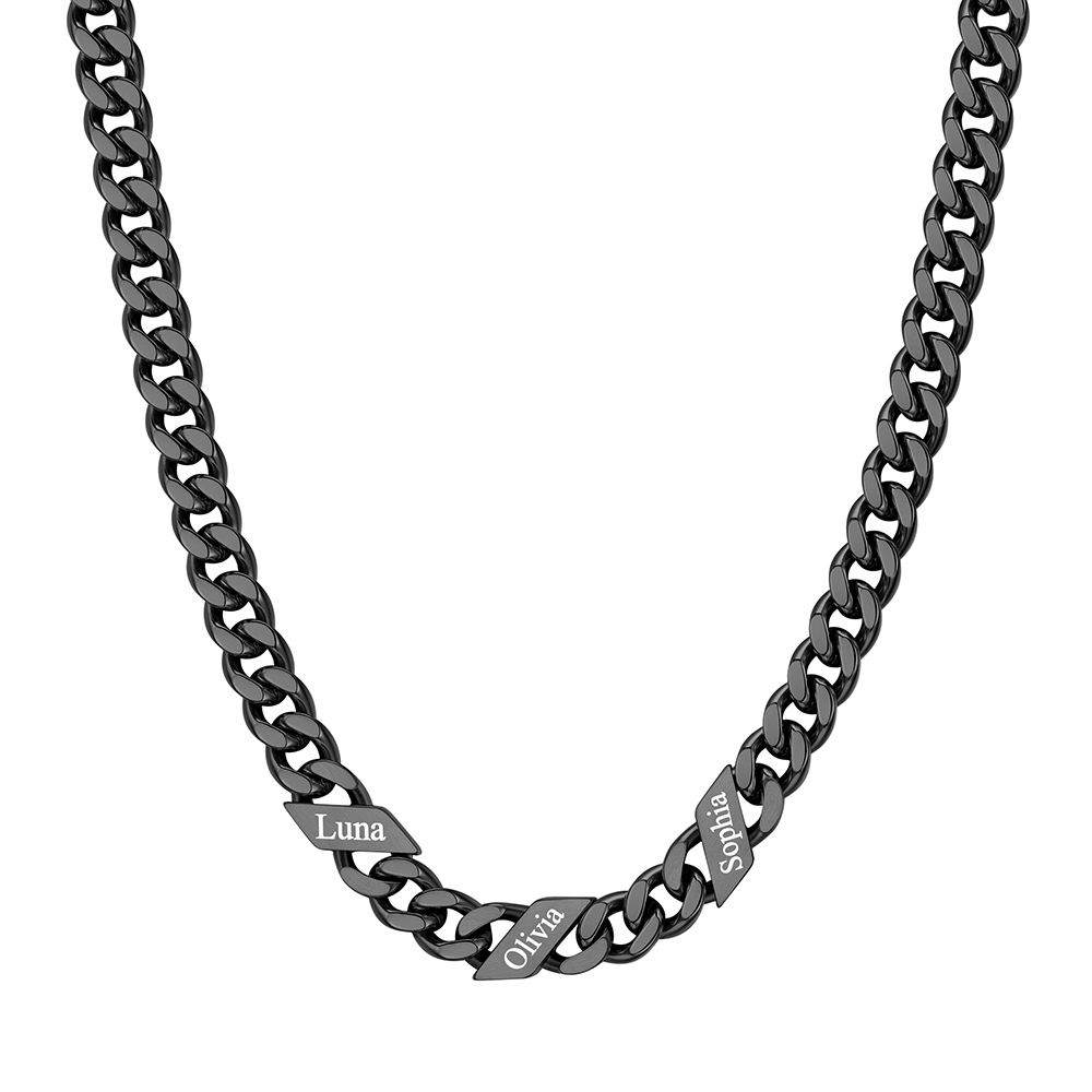 Custom 3 Names Cuban Chain Necklace 7MM Black