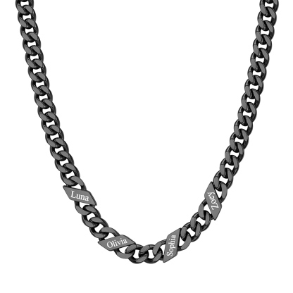 Custom 4 Names Cuban Chain Necklace 7MM Black