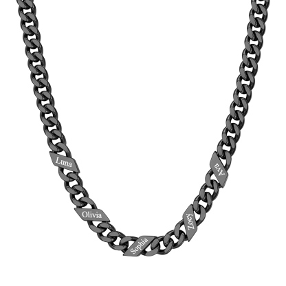 Custom 5 Names Cuban Chain Necklace 7MM Black