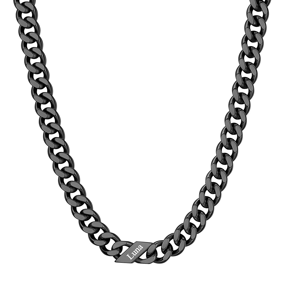 Custom 1 Names Cuban Chain Necklace 9MM Black