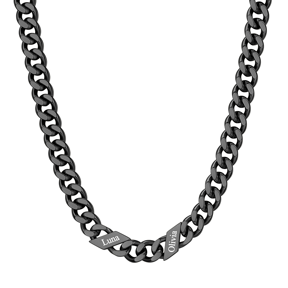 Custom 2 Names Cuban Chain Necklace 9MM Black