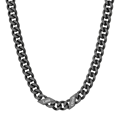 Custom 2 Names Cuban Chain Necklace 9MM Black
