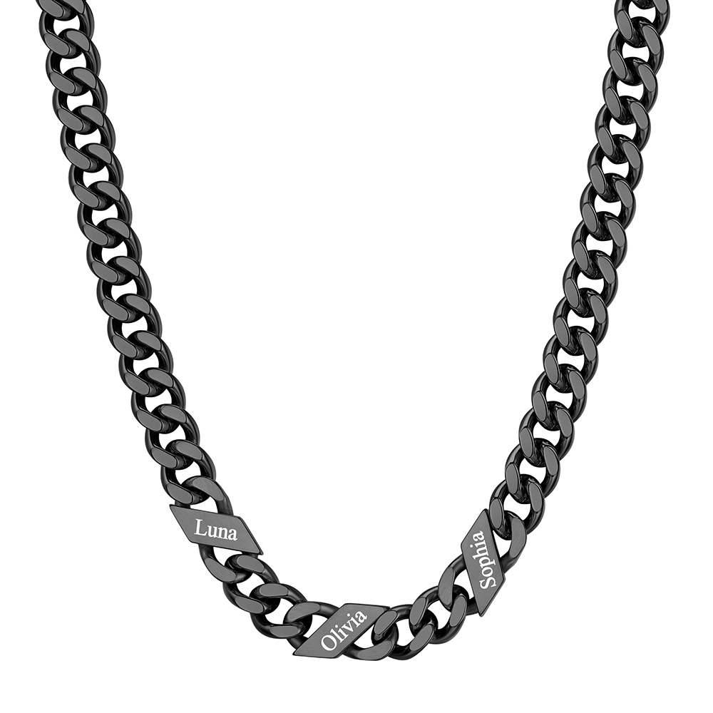 Custom 3 Names Cuban Chain Necklace 9MM Black