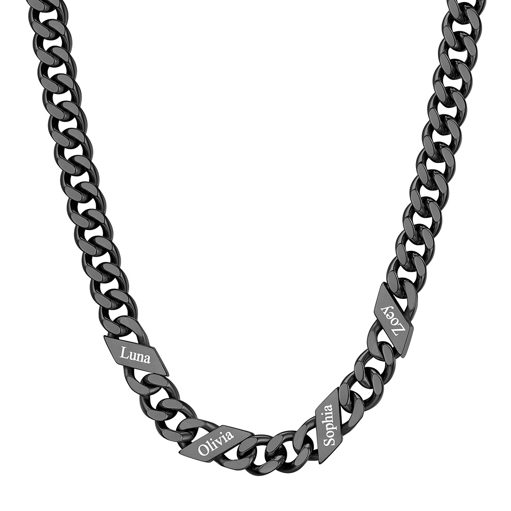 Custom 4 Names Cuban Chain Necklace 9MM Black
