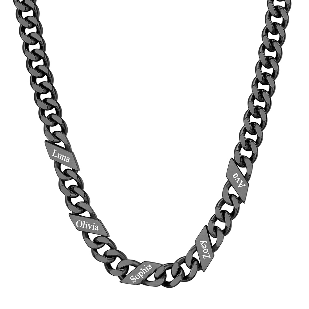 Custom 5 Names Cuban Chain Necklace 9MM Black