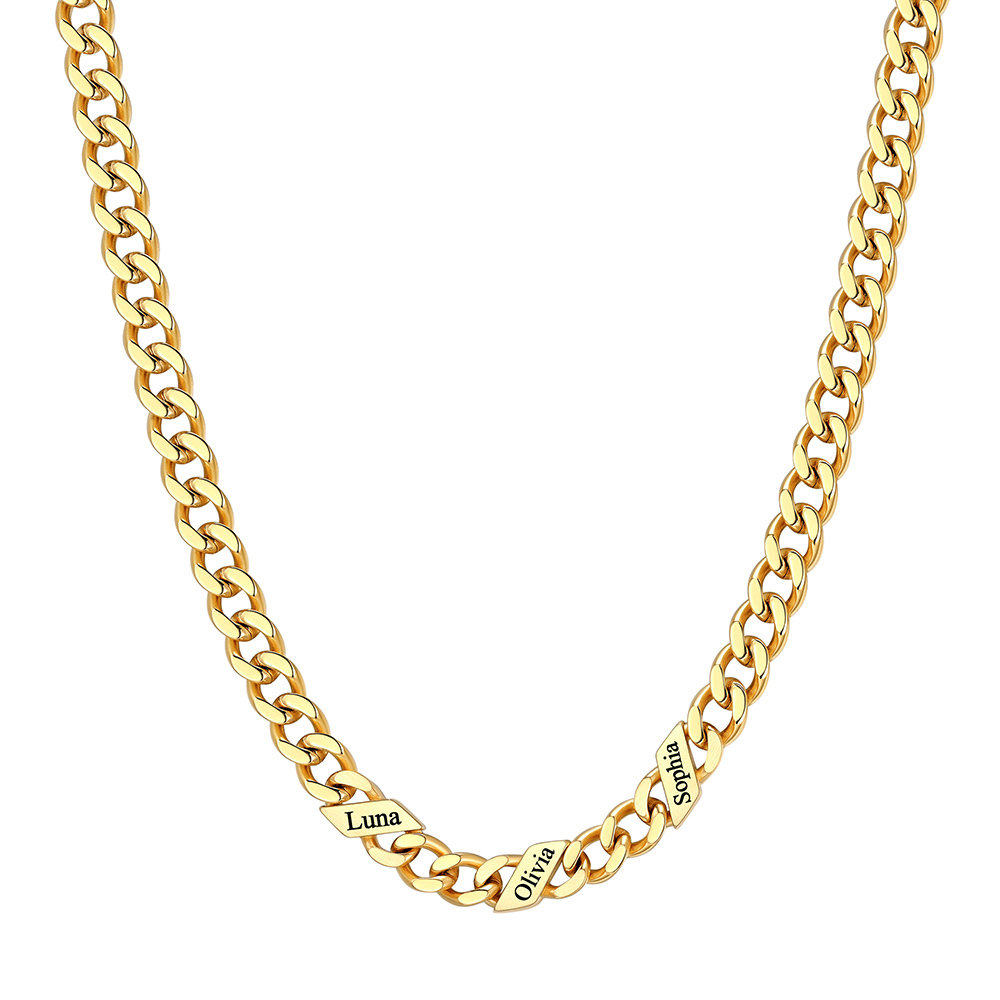 Custom 3 Names Cuban Chain Necklace 5MM Gold