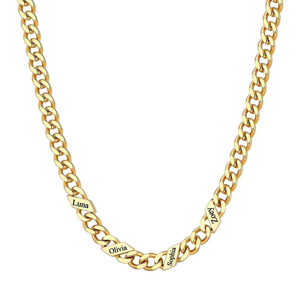 Custom 4 Names Cuban Chain Necklace 5MM Gold