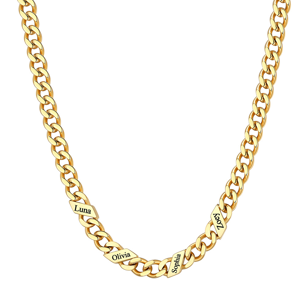 Custom 4 Names Cuban Chain Necklace 5MM Gold