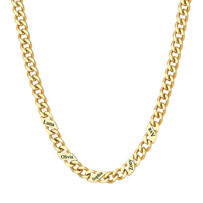 Custom 5 Names Cuban Chain Necklace 5MM Gold