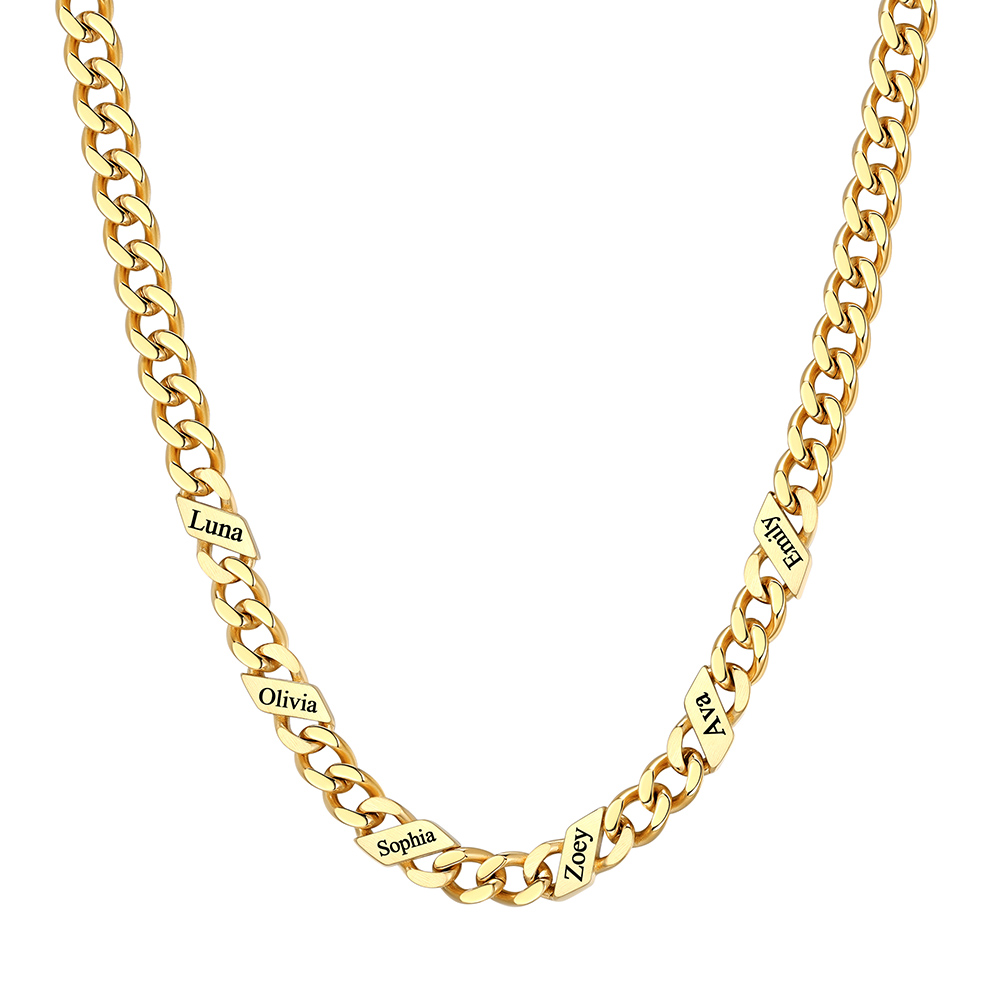 Custom 6 Names Cuban Chain Necklace 5MM Gold