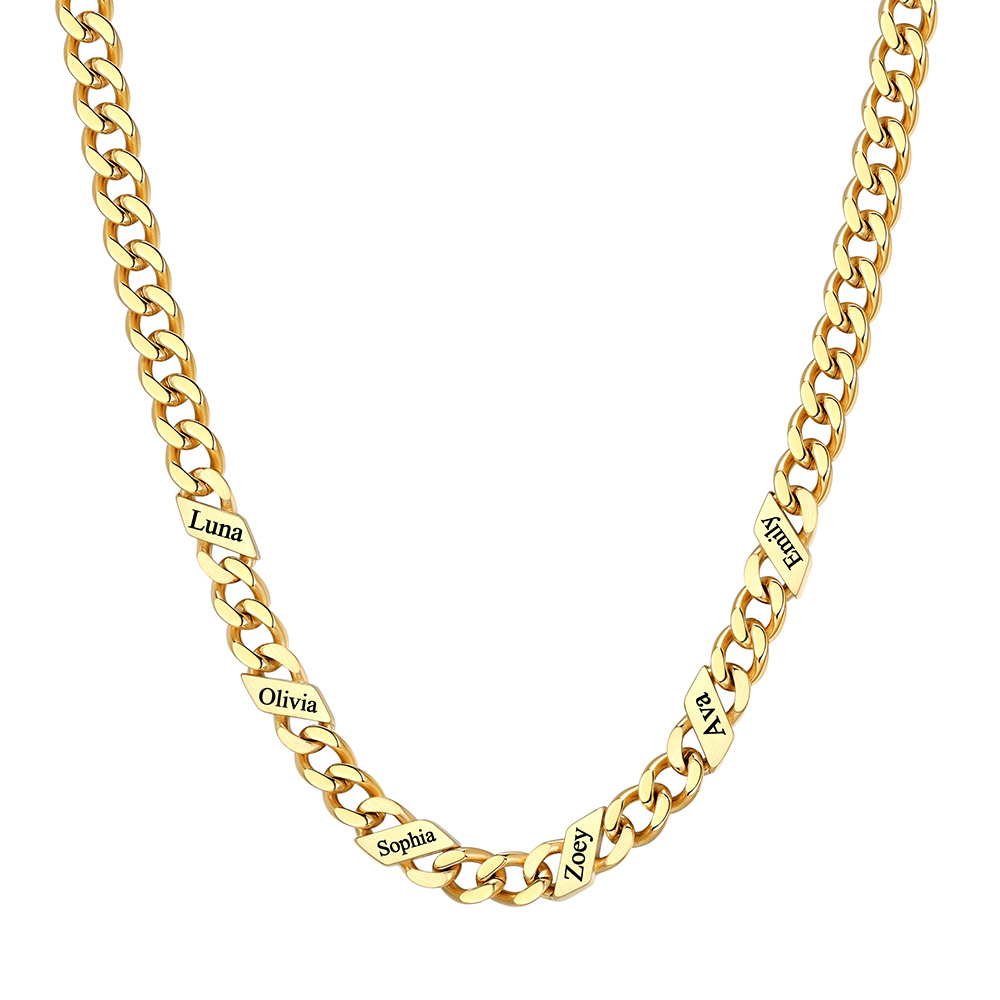 Custom 6 Names Cuban Chain Necklace 5MM Gold