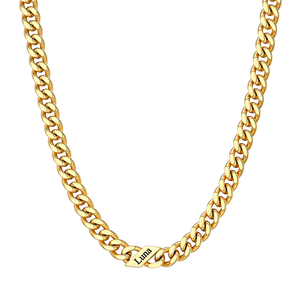 Custom 1 Names Cuban Chain Necklace 7MM Gold