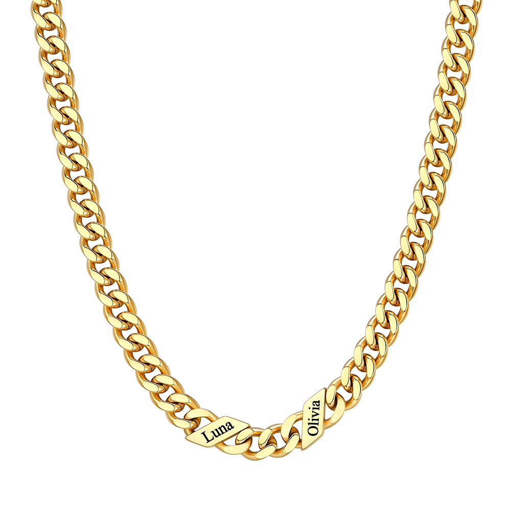 Custom 2 Names Cuban Chain Necklace 7MM Gold