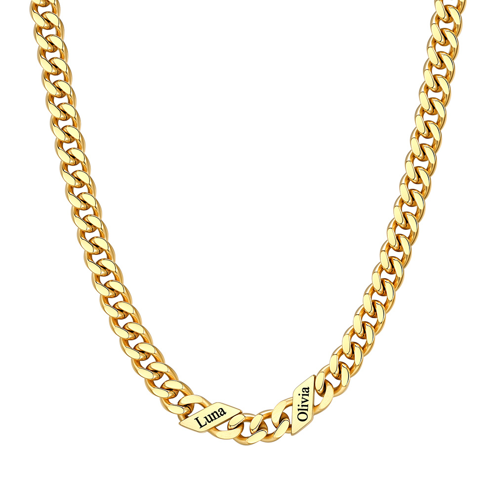 Custom 2 Names Cuban Chain Necklace 7MM Gold
