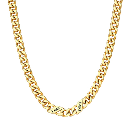 Custom 2 Names Cuban Chain Necklace 7MM Gold