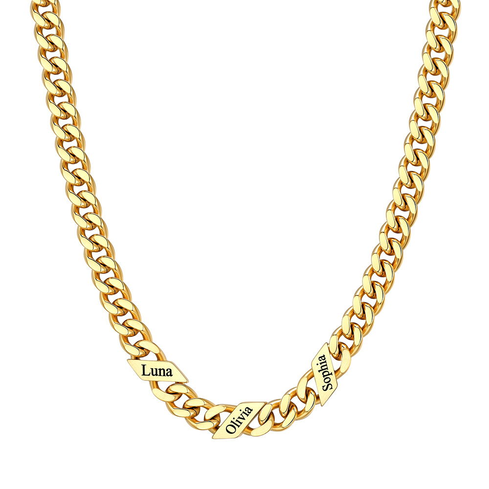 Custom 3 Names Cuban Chain Necklace 7MM Gold