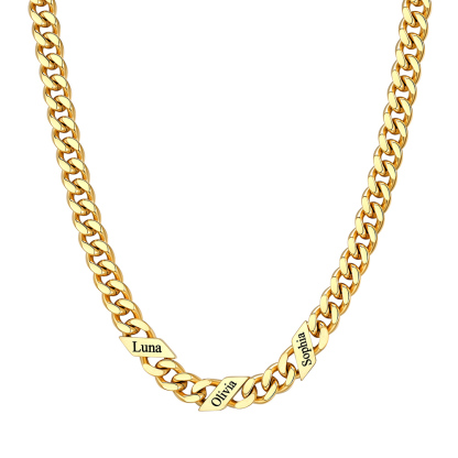 Custom 3 Names Cuban Chain Necklace 7MM Gold