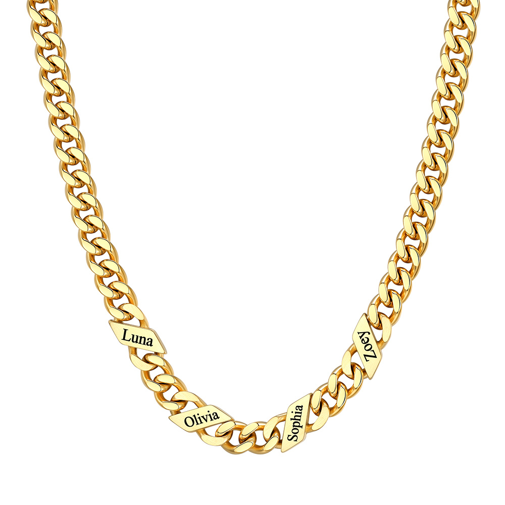 Custom 4 Names Cuban Chain Necklace 7MM Gold