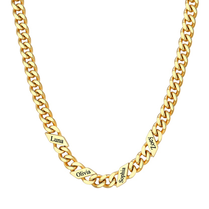 Custom 4 Names Cuban Chain Necklace 7MM Gold
