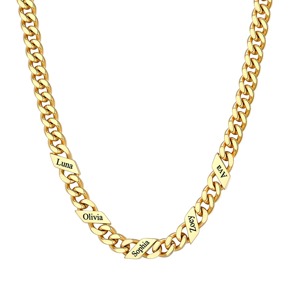 Custom 5 Names Cuban Chain Necklace 7MM Gold