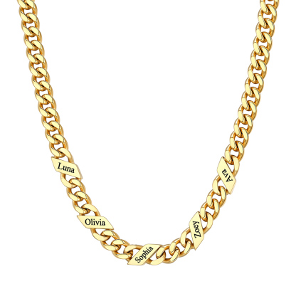 Custom 5 Names Cuban Chain Necklace 7MM Gold