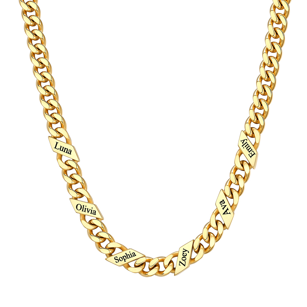 Custom 6 Names Cuban Chain Necklace 7MM Gold