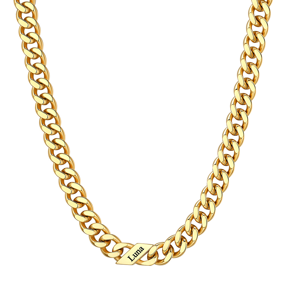 Custom 1 Names Cuban Chain Necklace 9MM Gold