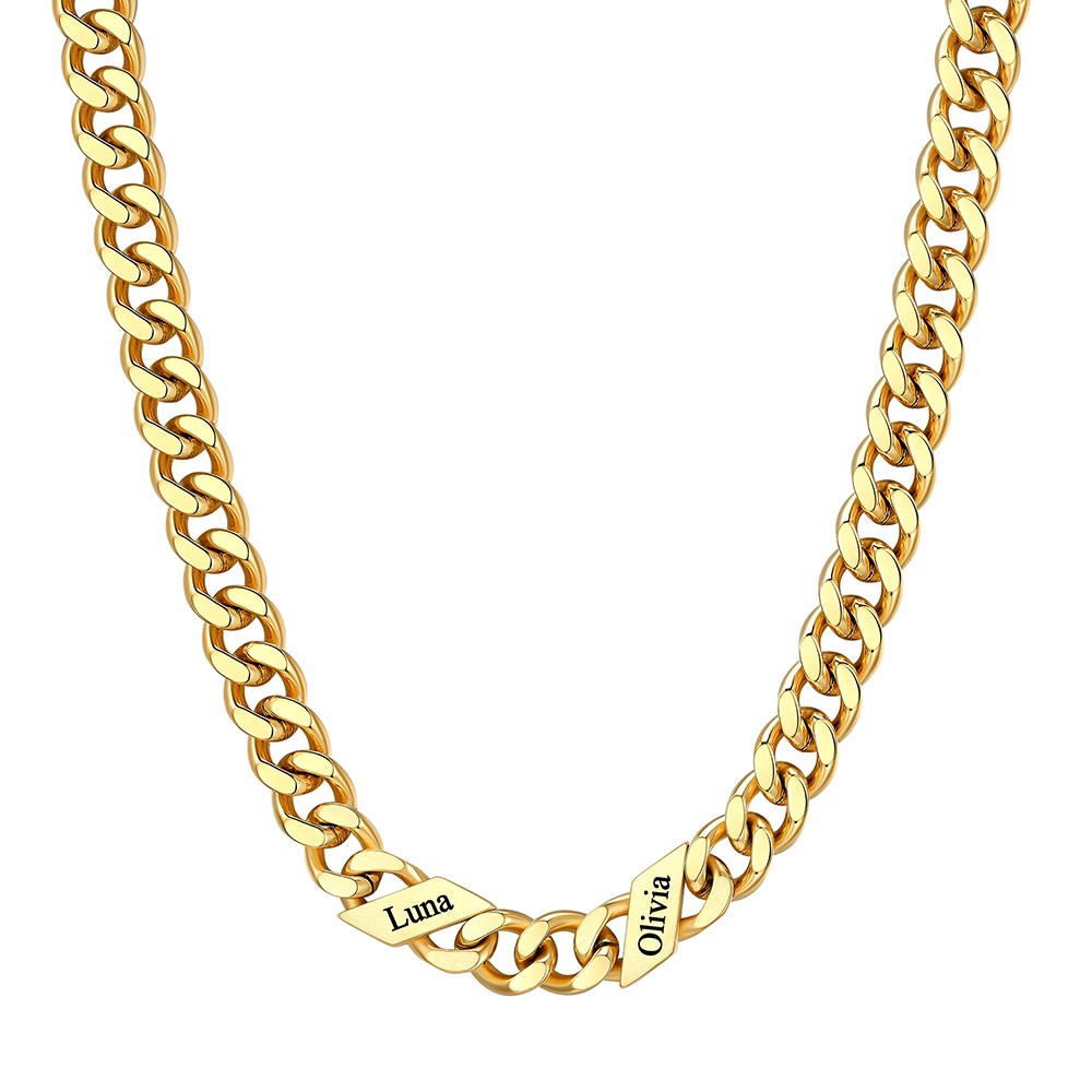 Custom 2 Names Cuban Chain Necklace 9MM Gold