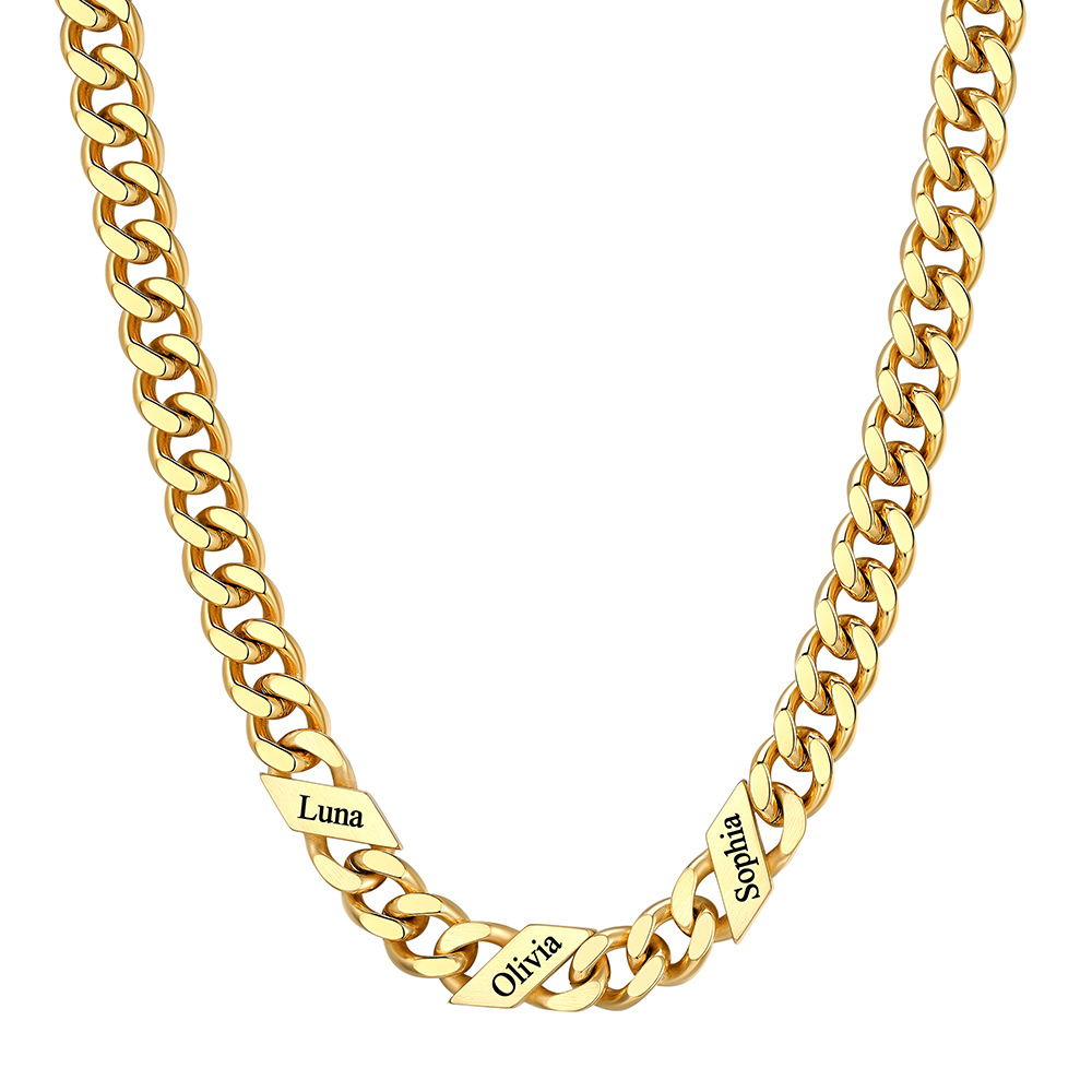 Custom 3 Names Cuban Chain Necklace 9MM Gold