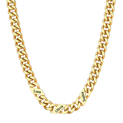 Custom 3 Names Cuban Chain Necklace 9MM Gold