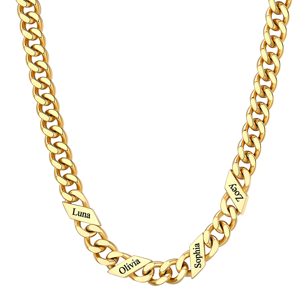 Custom 4 Names Cuban Chain Necklace 9MM Gold