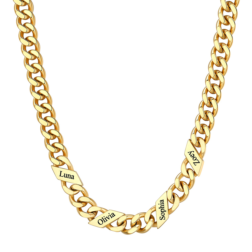 Custom 4 Names Cuban Chain Necklace 9MM Gold