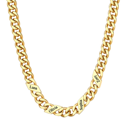 Custom 4 Names Cuban Chain Necklace 9MM Gold