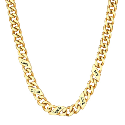 Custom 5 Names Cuban Chain Necklace 9MM Gold
