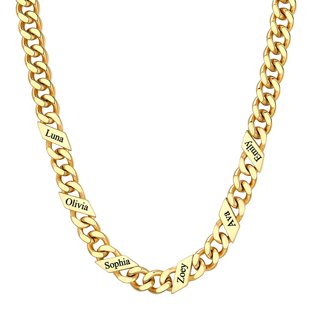 Custom 6 Names Cuban Chain Necklace 9MM Gold
