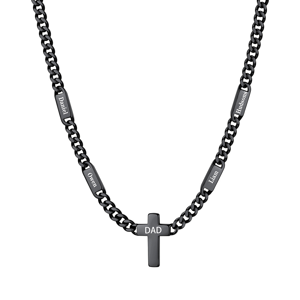 Custom Names Cuban Chain Cross Necklace Black 7MM 