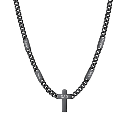 Custom Names Cuban Chain Cross Necklace Black 7MM 