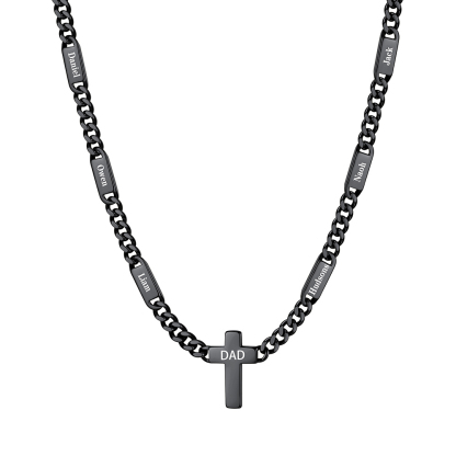 Custom 6 Names Cuban Chain Cross Necklace 7MM Black